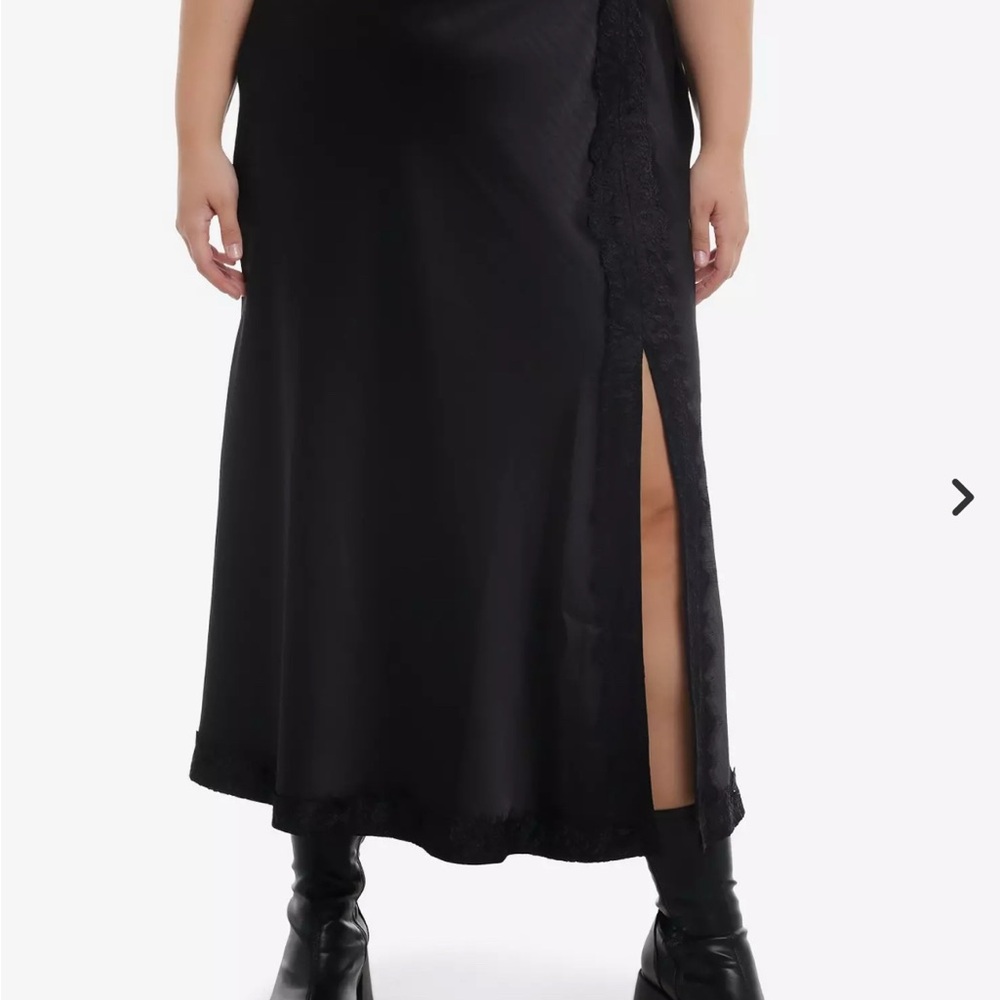 Hot Topic Black Maxi Satin Skirt with Slit